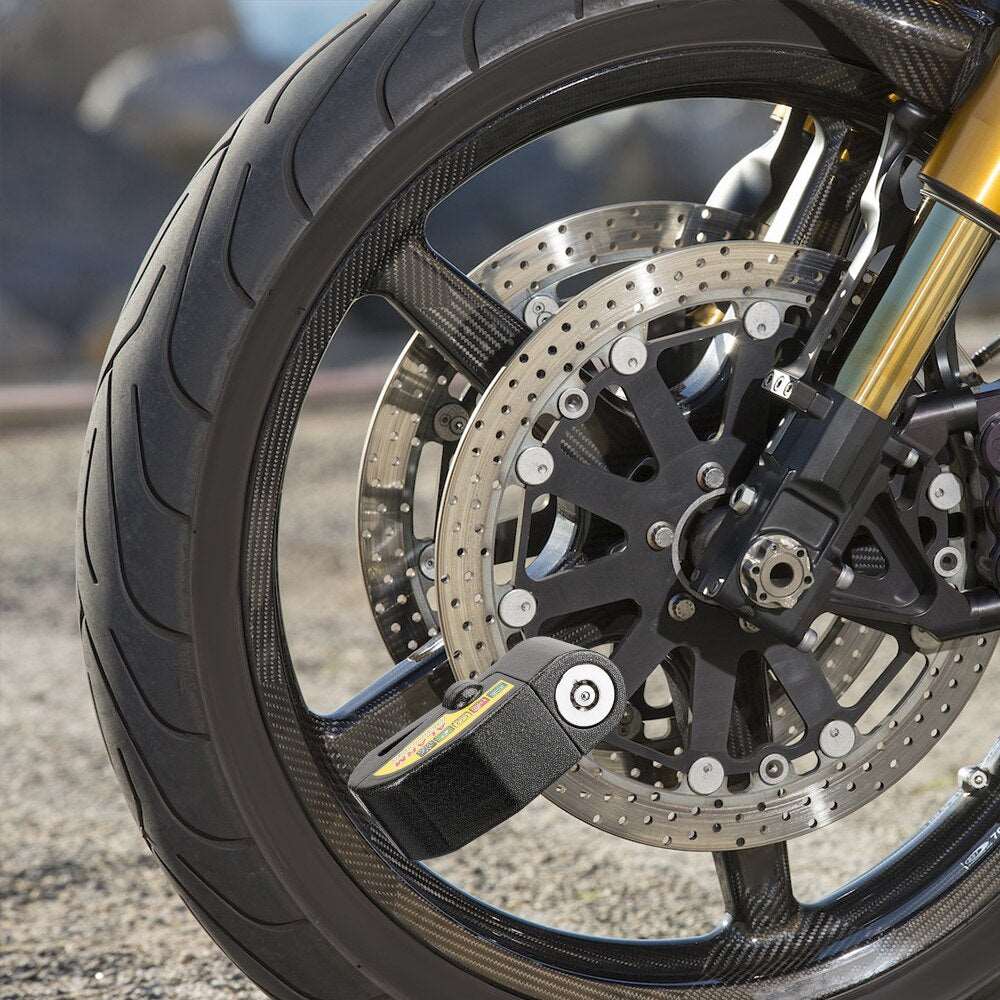 Skivbromslås med larmsystem | 110dB larm för elscooter / elsparkcykel. Material av stål, ABS-plast färg i svart | Wheely Shop